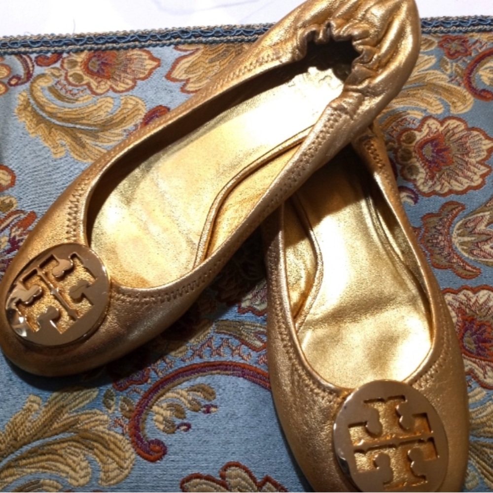 Tory Burch 7.5 M Gold Metallic Reva Flats Shoes
